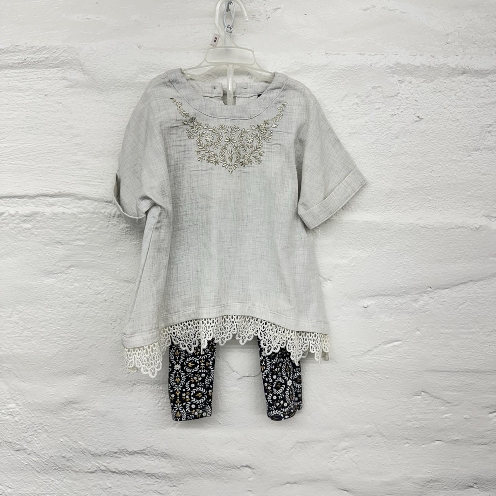 Cynthia Rowy‎ Pant Suit Toddle 2T Dressy Leggins And Linen Look Top Embrodery